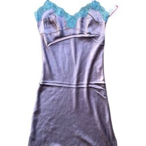Lace Trim Satin Chemise - Lavender and Teal